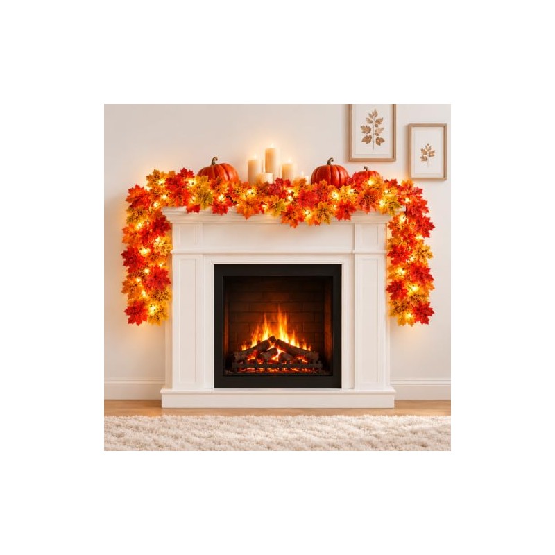 Guirnalda de Otoño con Luces Cálidas, 1.75 m, Hojas de