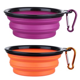 Dog Bowl Pet Collapsible Bowls, 2 Pack Collapsible Dog Water Bowls for Cats Dogs, Portable Pet Feeding Watering Dish for Walking Parking Traveling with 2 Carabiners (Small, Orange+Purple)