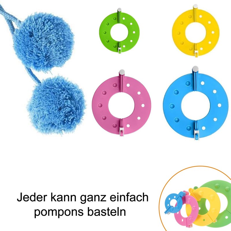 8 Pieces PomPom Maker, Plastic Pompom Maker Set, DIY Fluff