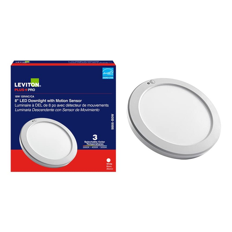 Leviton LED Downlight with Motion Sensor, 8” Round, White, 9866-B0W