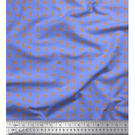 Soimoi Blue Silk Fabric French Horn Musical Instrument Printed Fabric 1 Yard 42 Inch Wide