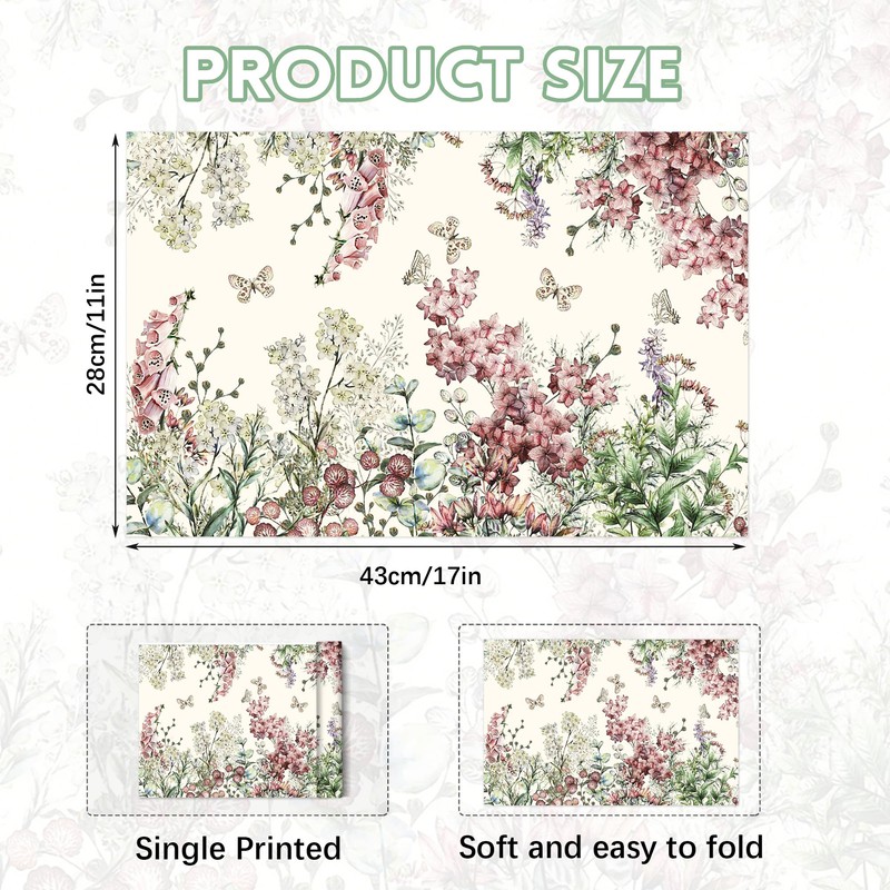 30 Pcs Retro Floral Disposable Placemats, Purple Bouquet Paper Placemats
