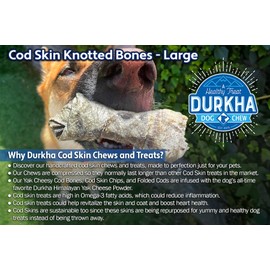 Durkha Cod Skin Knotted Bone Dog Treats – All-Natural, High in Omega-3, Gentle on Stomachs, Infused with Himalayan Yak Cheese - Large - 2 Pack