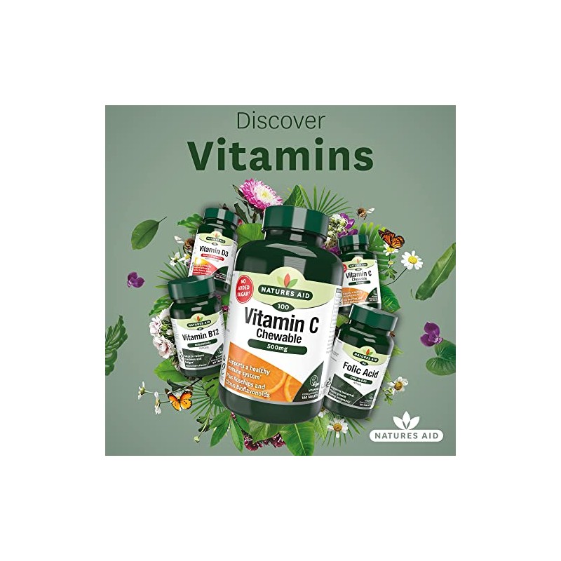 Natures Aid Chewable Vitamin C 500 mg, Sugar Free, Suitable