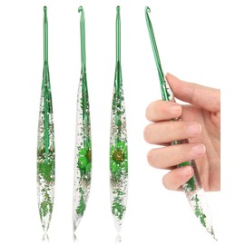 Coopay 4mm Crochet Hook, Sparkly Floral Pattern Crochet Hooks, Ergonomic Crochet Hooks for Arthritic Hands, Tapered Crochet Hook with Resin Handle, for Handmade Knitting, for Beginners (4.0mm)