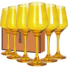 GLAZVIA Amber Wine Glasses Set of 6-12oz Amber Long Stem Wine Glass Cups, Pretty Crystal Glassware, Hand Blown Goblets Drinkware, Unique Drinking Stemware Holiday Gift Set