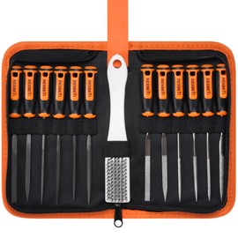 REXBETI 19Pcs Metal Needle File Set, Small Diamond Files, 12Pcs Jewlers Files and Steel Files for Precision Metal and Woodworking with 6Pcs Sandpaper, Metal Brush and Carry Case