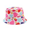 Girls Bucket Hat with Heart Pattern, Multi-Colour Print and Black