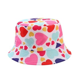 Girls Bucket Hat with Heart Pattern, Multi-Colour Print and Black Design, Age 3-8 Years (UK, Age, 3, 8, Coloured Hearts)