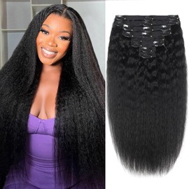 Clip in Hair Extensions Real Human Hair Clip ins Double Weft Kinky Straight Clip ins for Women 120g 8pcs Clip on Hair Extensions Human Hair (22 Inch)