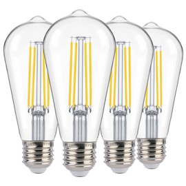 FLSNT Dusk to Dawn Outdoor Sensor ST19 LED Edison Bulb, 5000K Daylight, 8W (100W Eqv.), 1400LM,Vintage Filament E26 Base, Auto On/Off Photocell Automatic for Energy-Efficient Outdoor Lighting, 4 Pack