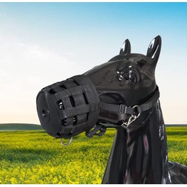 Anti Bite Muzzle, Horse Grazing Muzzle PU Leather Cushion for Manor (black32)