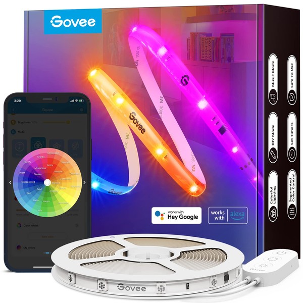 Govee RGBIC Pro LED Strip Lights, 32.8ft Color Changing Smart LED Strips, Works with Alexa and Google, Segmented DIY, Music Sync, WiFi and App Control, LED Lights for Bedroom, Living Room, Christmas