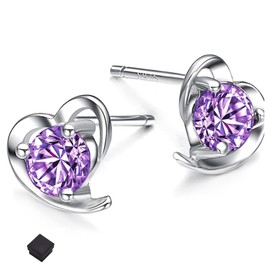 Women's silver stud earrings, 1 pair of earrings with pink gift box stud earrings white gold cubic zirconia heart-shaped stud earrings │ exquisite earrings jewelry gift for women, (White Diamond)