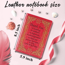 JOHSBYD Thank You Gifts Women Men,Red A5 Lined Leather Journal Notebook,200 Pages 100 Gsm Leather Notebook,Inspirational Motivational Notepad Gifts for Women Men Coworker (Red)