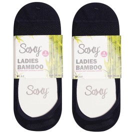 Soxy Bamboo Invisible Socks - 6 Pack Ladies Premium Bamboo No Show Socks - Casual Low Cut Socks for Women with Non Slip Grip Liner Socks - Navy - UK Size 4-6