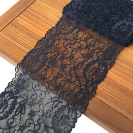 LUMKET 6 Inches Wide Stretchy Lace Ribbon Elastic Trim Fabric with Floral Pattern for Bridal Wedding Decorations , Sewing DIY Making and DIY Crafts-5 Yards (908 Black)