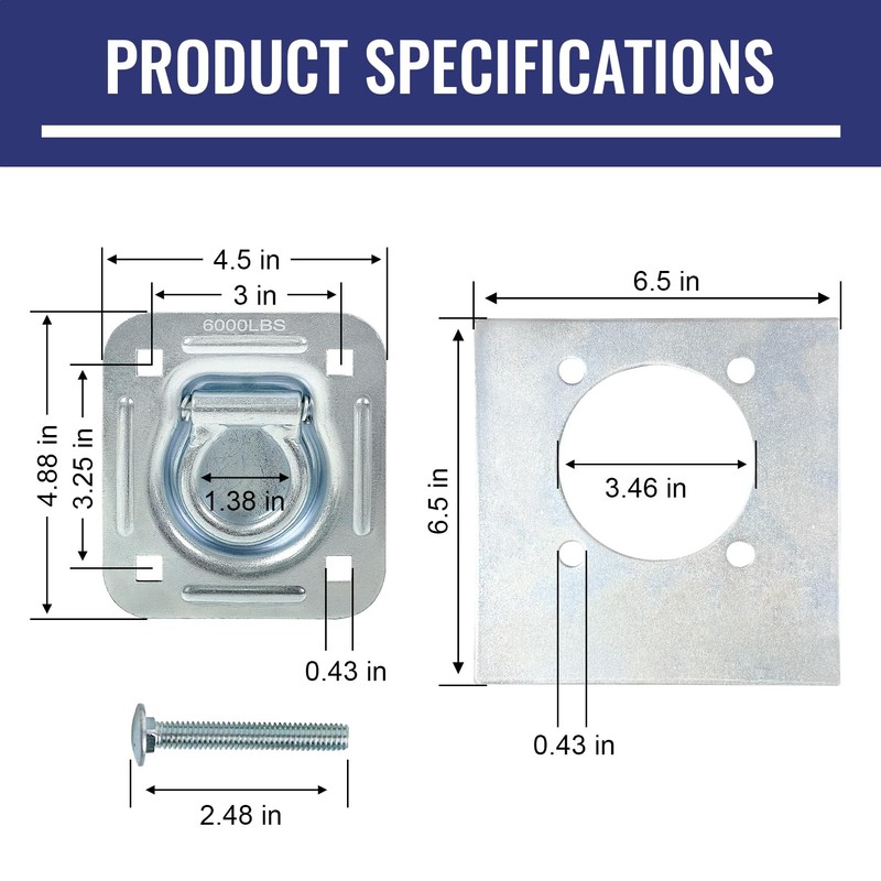 Lanbos Recessed D-Ring Tie Down Anchors, 6,000 lb Capacity Heavy