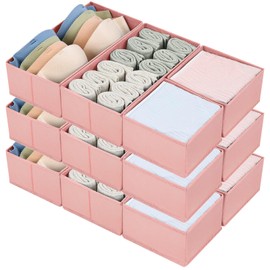 DIMJ Drawer Organizers - Set of 12 Fabric Closet Organizers and Storage, Drawer Dividers for Baby Clothes, Socks, Belt, Tie (Pink)