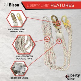 Liberty Line Bison 25 Foot Vertical White Polydac Rope Lifeline with Snap Hooks at Both Ends
