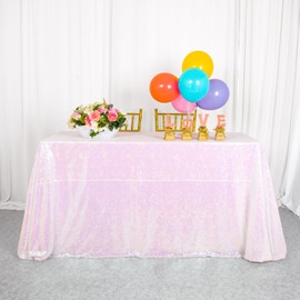 AMZLOKAE Iridescent Sequin Tablecloth 50x80 Inch, Shimmering Rectangular Table Overlay for Weddings, Birthdays, Parties, Mermaid & Holiday Decorations