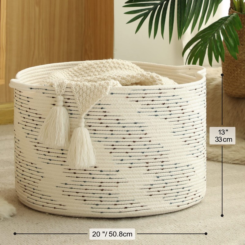 KAKAMAY Large Blanket Basket (20"x13"),Woven Baskets for storage Baby Laundry
