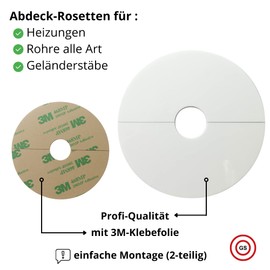 Rosettes Cover for Pipes, Heaters, Railings, Easy Assembly, Pipe Cover, Made in Germany, Pipe Collars, White/Grey/Black, Heating Pipe Cover, Trim Cuff