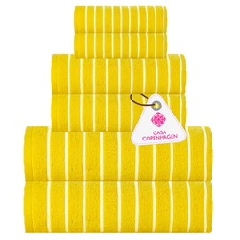 CASA COPENHAGEN Ecstatic 6 Pieces Towel Set- Butter Yellow, 600 GSM 2 Bath Towel 2 Hand Towel 2 Washcloth, Designed in Denmark Made of Soft Egyptian Cotton for Bathroom, Kitchen & Shower.