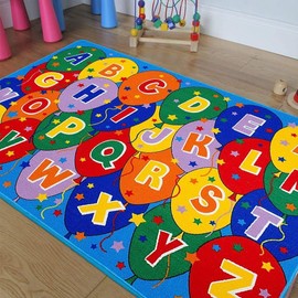 champion rugs Kids/Baby Room/Daycare/Classroom/Playroom Sit Spot Area Rug Abc's Alphabet Numbers Balloons Play Mat Fun Educational Non-Slip Gel Back (8 Feet X 11 Feet)