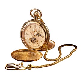Wesseldon Esprit du Temps Automatic Pocket Watch - Gold Metal, Spring Cover, Mineral Glass, 24 Hour/Day Night Display, Hour Indices, Fluorescent Hands, gold, classic" or "traditional