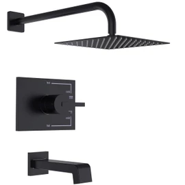 SOOOHOT Black Shower Head and Handle Set, Shower Faucet Set with 8-Inch Rain Shower Head and Tub Spout, Single-Handle Shower Trim Kit（Valve Included)