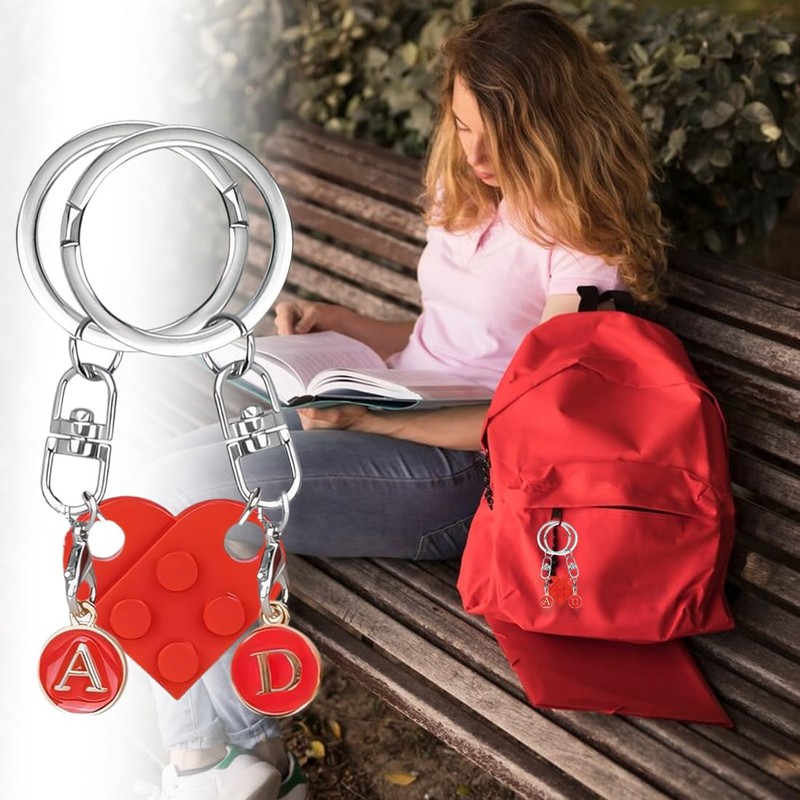SGERUFZ Herz Schlüsselanhänger Partner Weihnachten Geschenk Jahrestag Paar Geschenke (Rot)