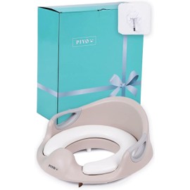 PIYO Toddler Toilet Seat Training Handle for Kids Toilet Trainer Soft Cushion Auxiliary Toilet Seat (Smokey, Beige)
