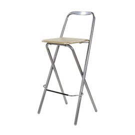 Taylor & Brown Folding Bar Stool Chair Wooden Effect Breakfast Barstool Kitchen Restaurant Seating Silver Frame Foldable Seat Home with Footrest, Natural