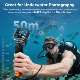 50M/164FT Waterproof Underwater Housing for DJI Action 5 Pro/Action 4 – Anti-Fog Invisible Dive Case Heavy-Duty Shockproof for Action 5 Pro Camera