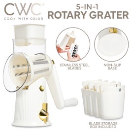 COOK WITH COLOR Rotary Cheese Grater with Handle - Counter Cheese Grater Suction Base with Hand Crank - 5 Blade Cheese Shredder - Easy to Use Manual Vegetable Chopper and Mandolin