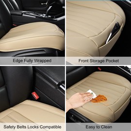BWTJF 2 Pack Front Car Seat Bottom Covers, Universal Auto Seat Cushions, Nappa Leather Full Wrapping Edge Compatible with Most of Vehicles - SUVs/Sedans/Pickup Trucks, Beige