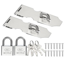 PATIKIL Door Lock Hasp Latch 4.3 Inch,2 Set Stainless Steel Safety Hasp Lock Clasp Hinge Packlock(40mm) with Screws/Key for Door Gate Cabinet Closet, Silver