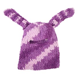 Bunny Ear Knitted Hat Purple Warm Windproof Thicken Stretchy Stylish Long Ears Woven Hat for Autumn Winter