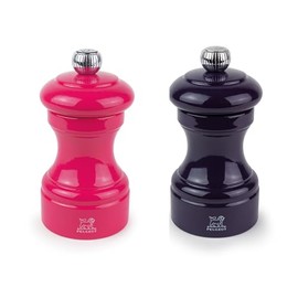 Peugeot Bistro Pepper and Salt Mill Set, 4in - Beechwood Mills with Adjustable Grinding - For Peppercorns and Rock Salt, Corrosion-Resistant - Essential Kitchen Tools (Pink/Eggplant)