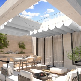 ECOOPTS 4'x4' Retractable Waterproof Wave Sun Shade Canopy Pergola Cover Shade Sail Awning for Outdoor Patio Porch Garden Deck Backyard (Light Grey)