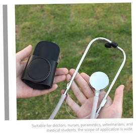 Ciieeo 2pcs Leather Stethoscope Holder Clip Portable Stethoscope Protector for Easy Carrying Design with Strong Adhesion for Medical Professionals Black