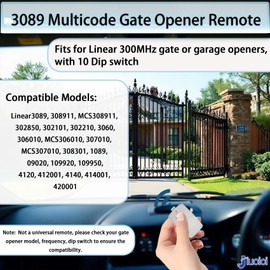 Upgraded for Linear 3089 Multicode Gate Opener Remote, 308911 Multicode Remote Control, with 300MHZ 10 Dip Switch Garage Door Remote, More Stable & Secure, Small Enough Easy to Carry & Program, 1 Pack