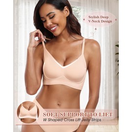 HORISUN Womens Wireless Seamless Pullover Bra with Soft Support Vest No Underwire Criss Cross Back T Shirt Bra (Skin,XL)