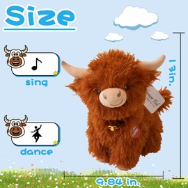 Humor Ted Crazy Dancing and Singing Funny Highland Cow Stuffed Animals, Interactive Scottish Highlander Cattle Musical Highland Cow Plush Toys That Can Sing Spanish and English Songs (Brown)