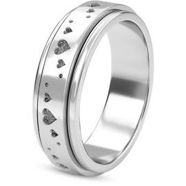 Fidget Ring - 925 Sterling Silver Anxiety Rings - Spinner Rings for Women & Men - 360° Spinning Rotatable Ring to Relieve Stress & Worry - Heart Design - Platinum Plated - Size O