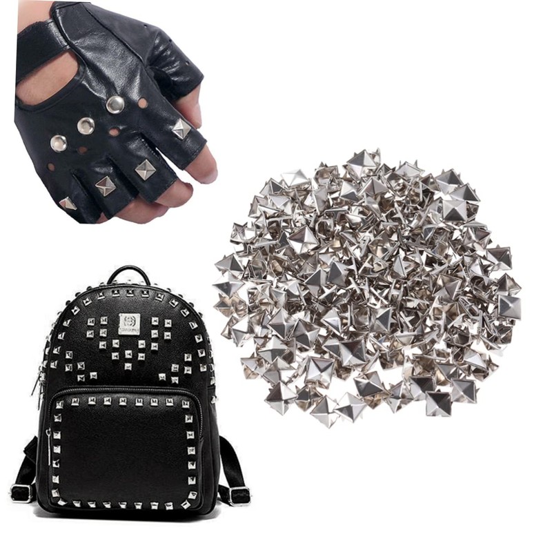 COHEALI 200pcs 10mm Square Metal Studs Spikes for DIY Punk