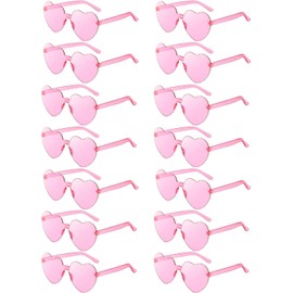 Daover 14 Pairs of Heart Sunglasses, Pink Heart Glasses, Party Glasses, Funny Party Glasses, Candy Coloured Glasses, Hippie Glasses for Birthday Party, Carnival, Painting for Children and Adults