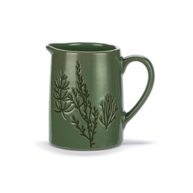 Demdaco Small Kitchen Serve ware Pitcher Container, 10 Ounce Ceramic Stoneware, Green Floral Pressed