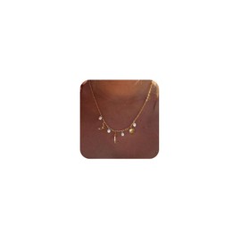 Rumgey Charm Necklace for Women - Dainty Gold Paperclip Moon and Star Necklace Hexagram Necklace Sun Pendant Pearl Necklace Amulet Accessory Preppy Stuff Charm Jewelry for Women